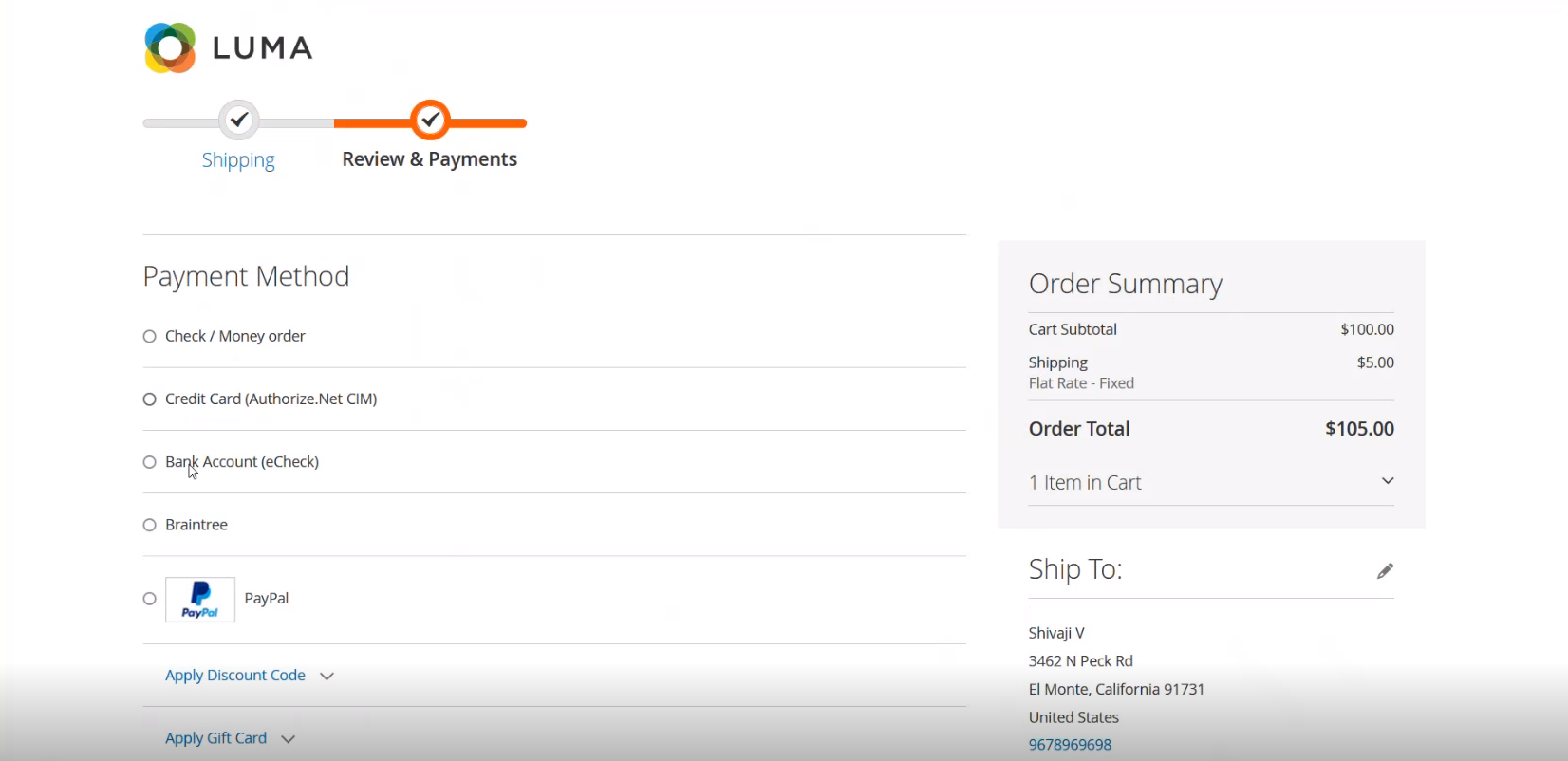 Review & Payment in Magento Front End